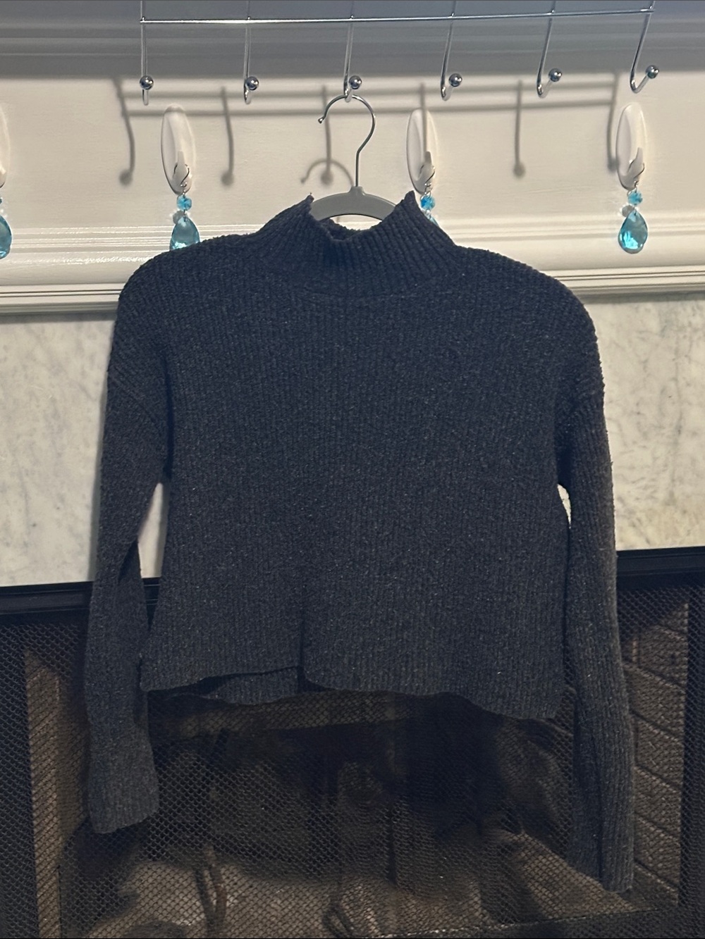 bp Charcoal Cropped Ribbed Turtleneck Sweater